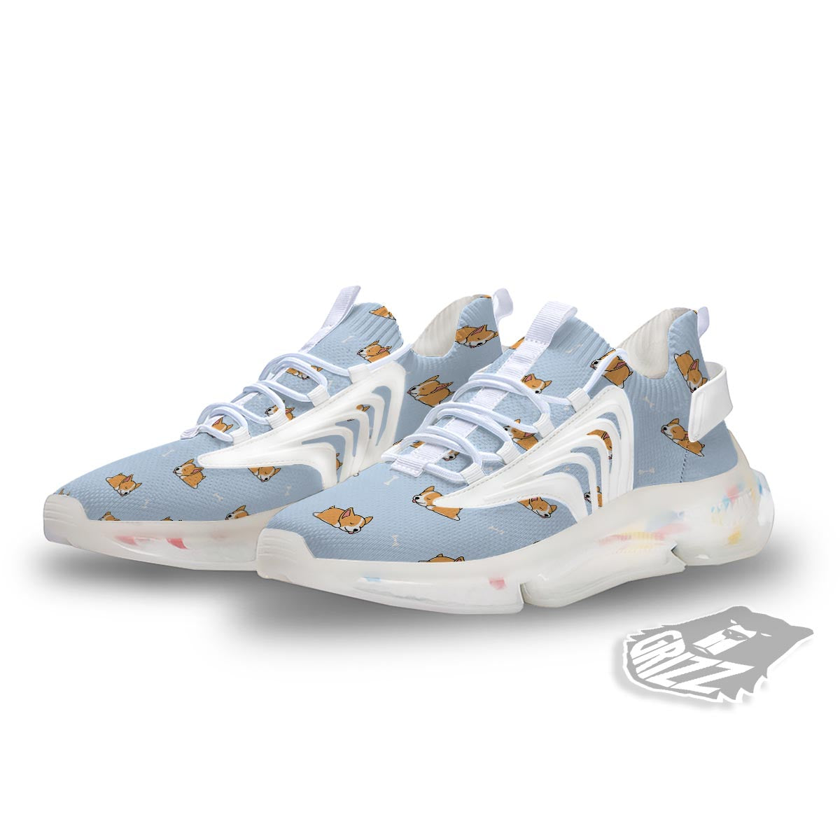Corgi Sleeping Print Pattern White Gym Shoes-grizzshop