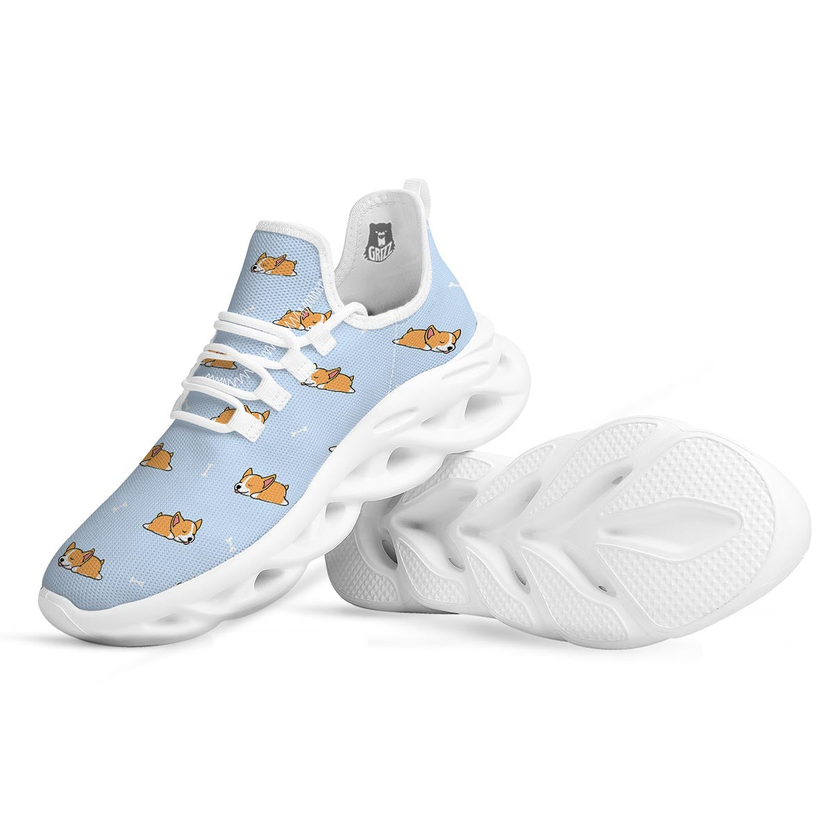 Corgi Sleeping Print Pattern White Running Shoes-grizzshop