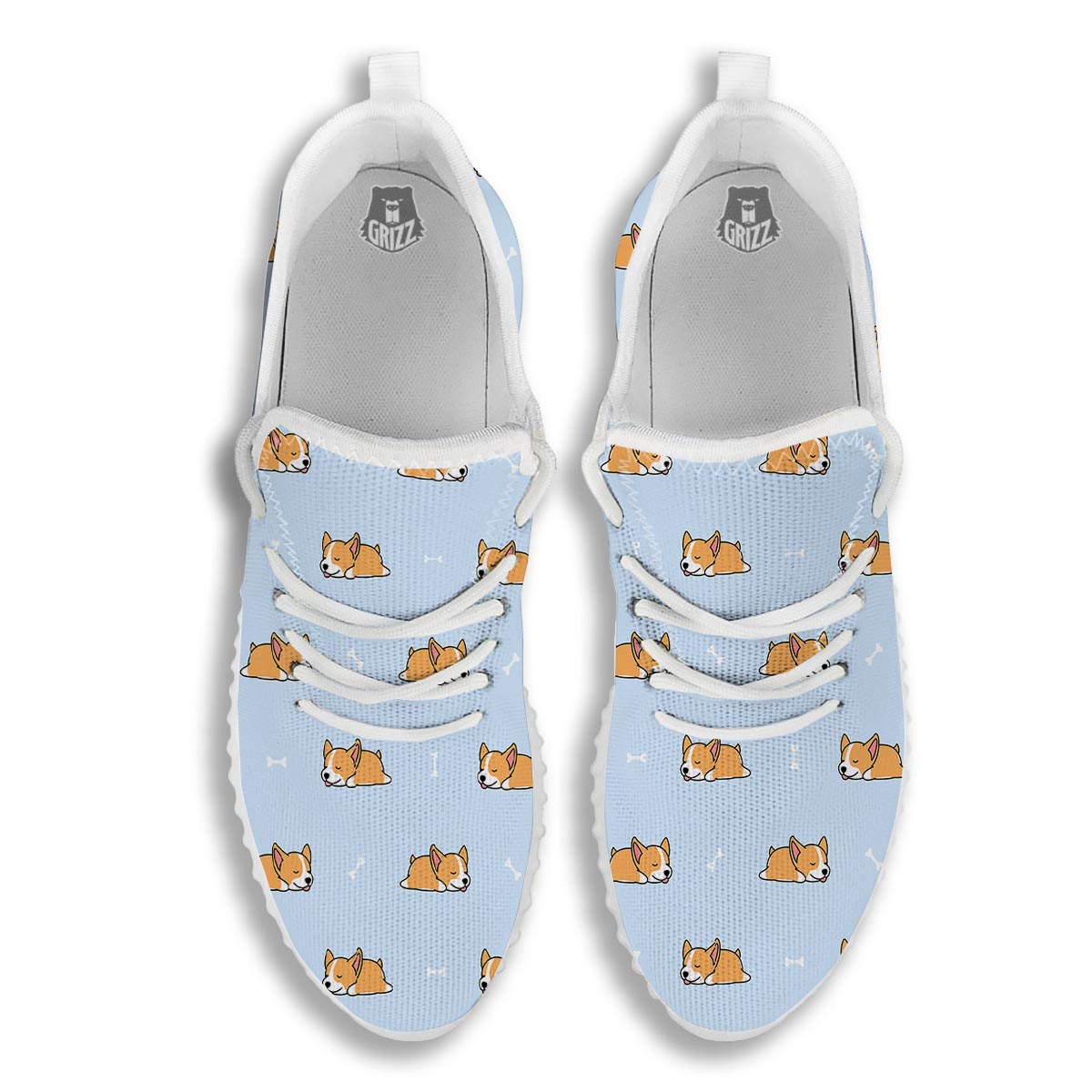 Corgi Sleeping Print Pattern White Walking Shoes-grizzshop