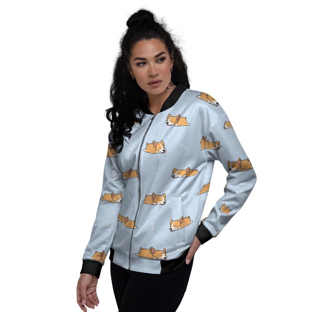 Corgi Sleeping Print Pattern Women's Bomber Jacket-grizzshop