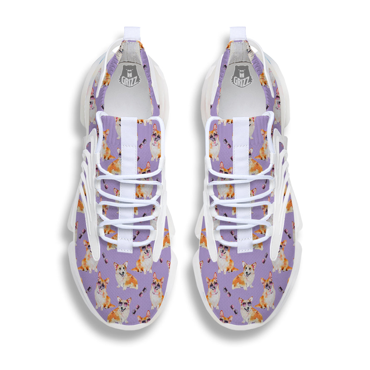 Corgi Watercolor Print Pattern White Gym Shoes-grizzshop
