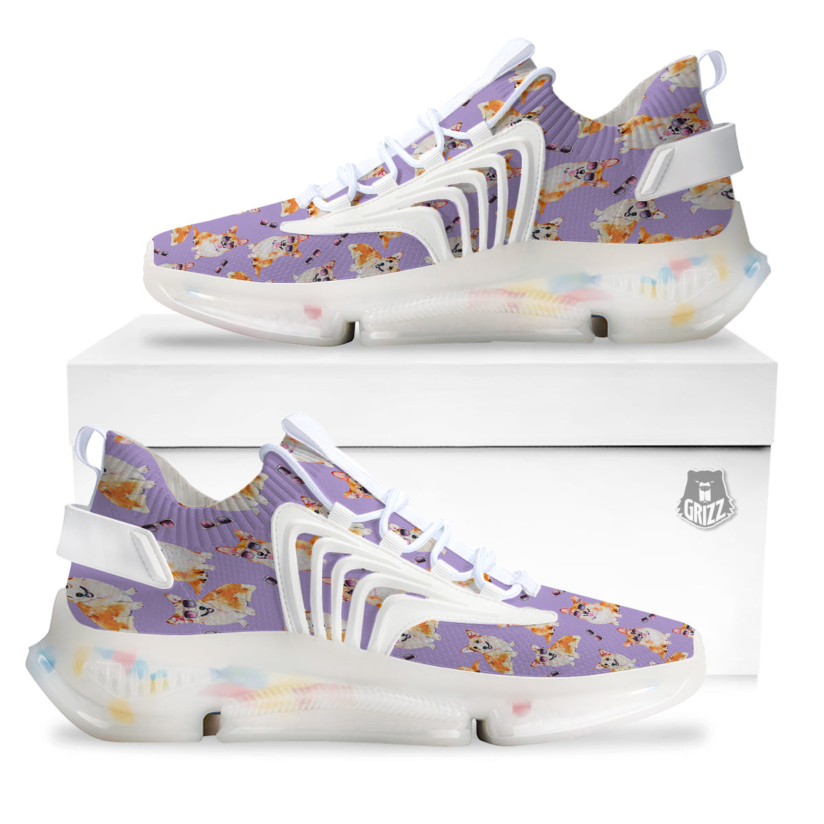 Corgi Watercolor Print Pattern White Gym Shoes-grizzshop