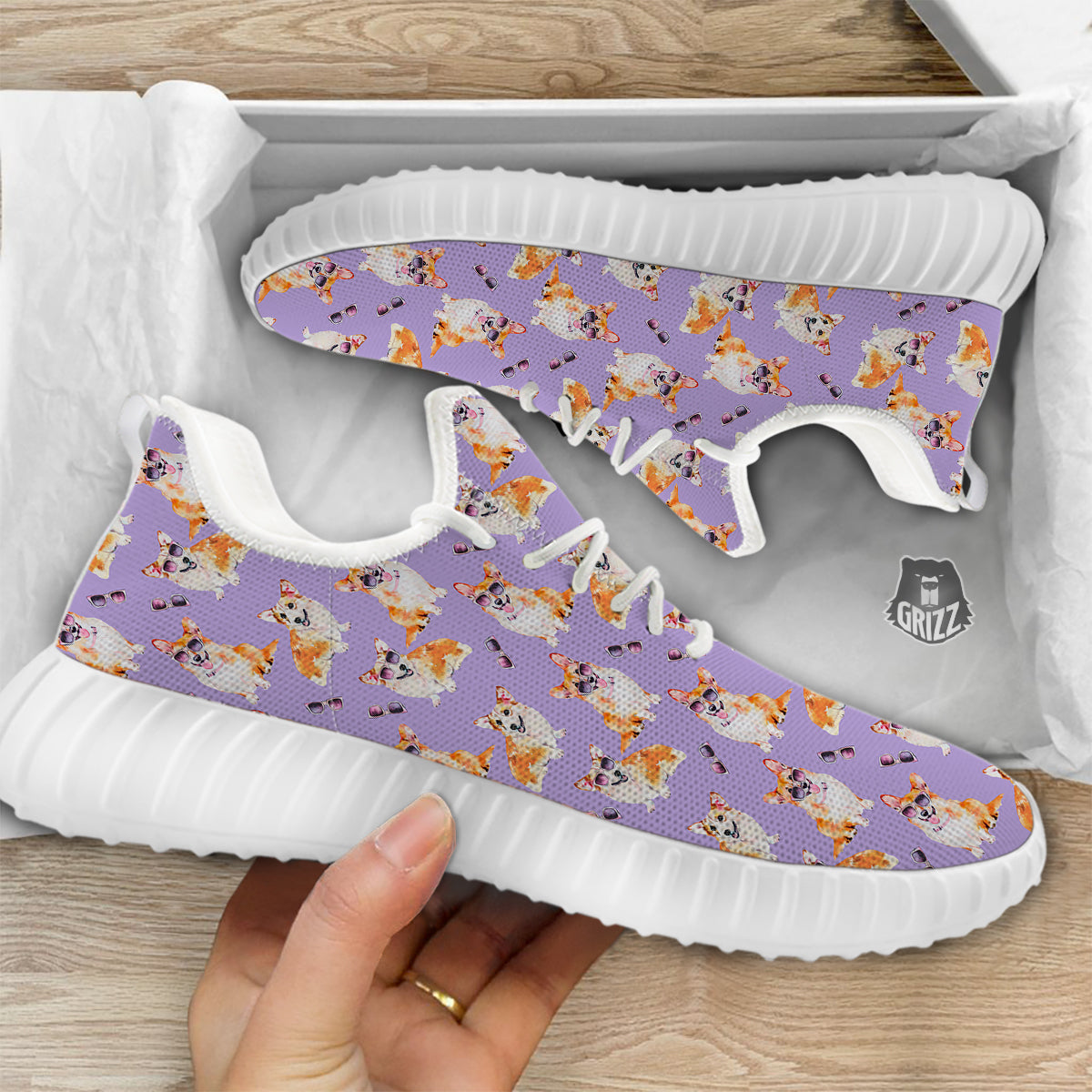 Corgi Watercolor Print Pattern White Walking Shoes-grizzshop
