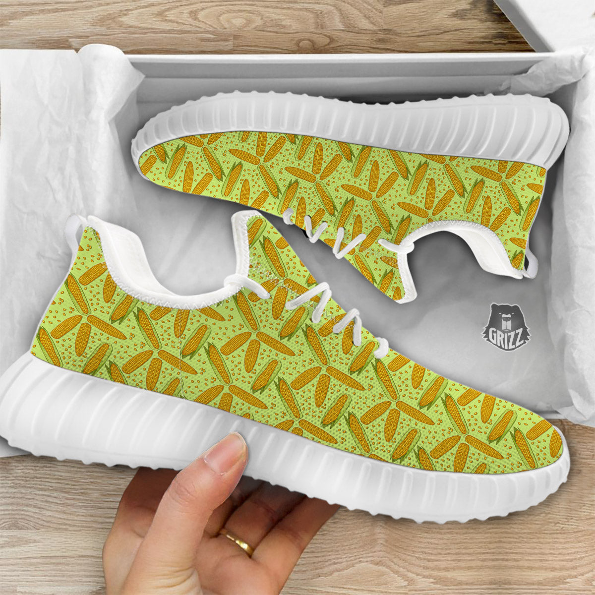Corn On Cob Print Pattern White Walking Shoes-grizzshop