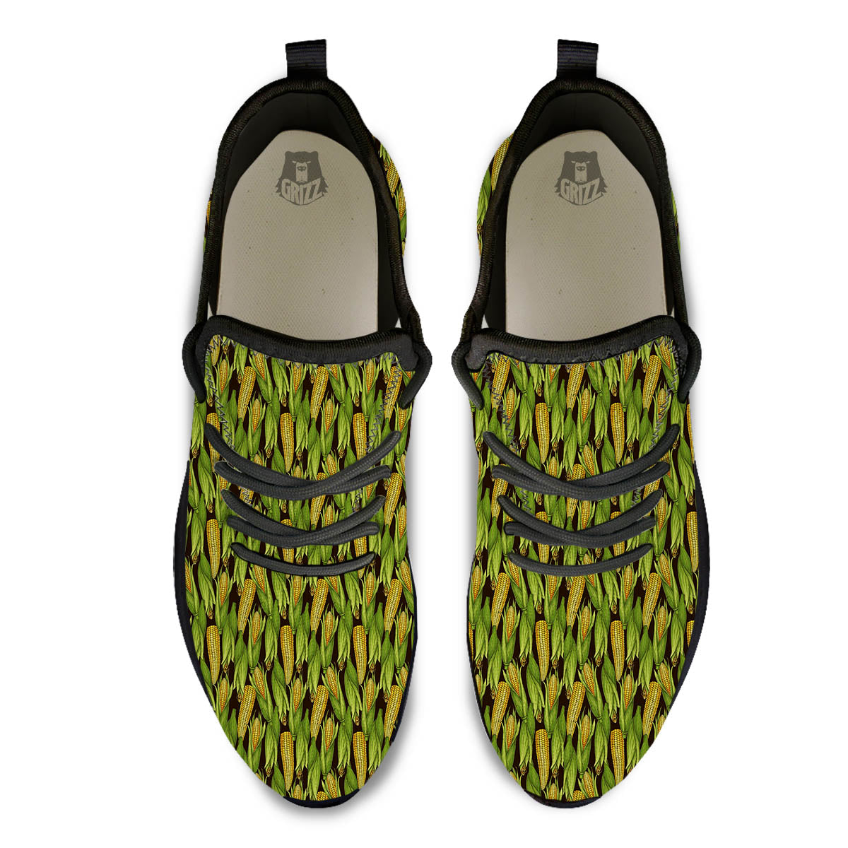 Corn Pattern Print Black Athletic Shoes-grizzshop