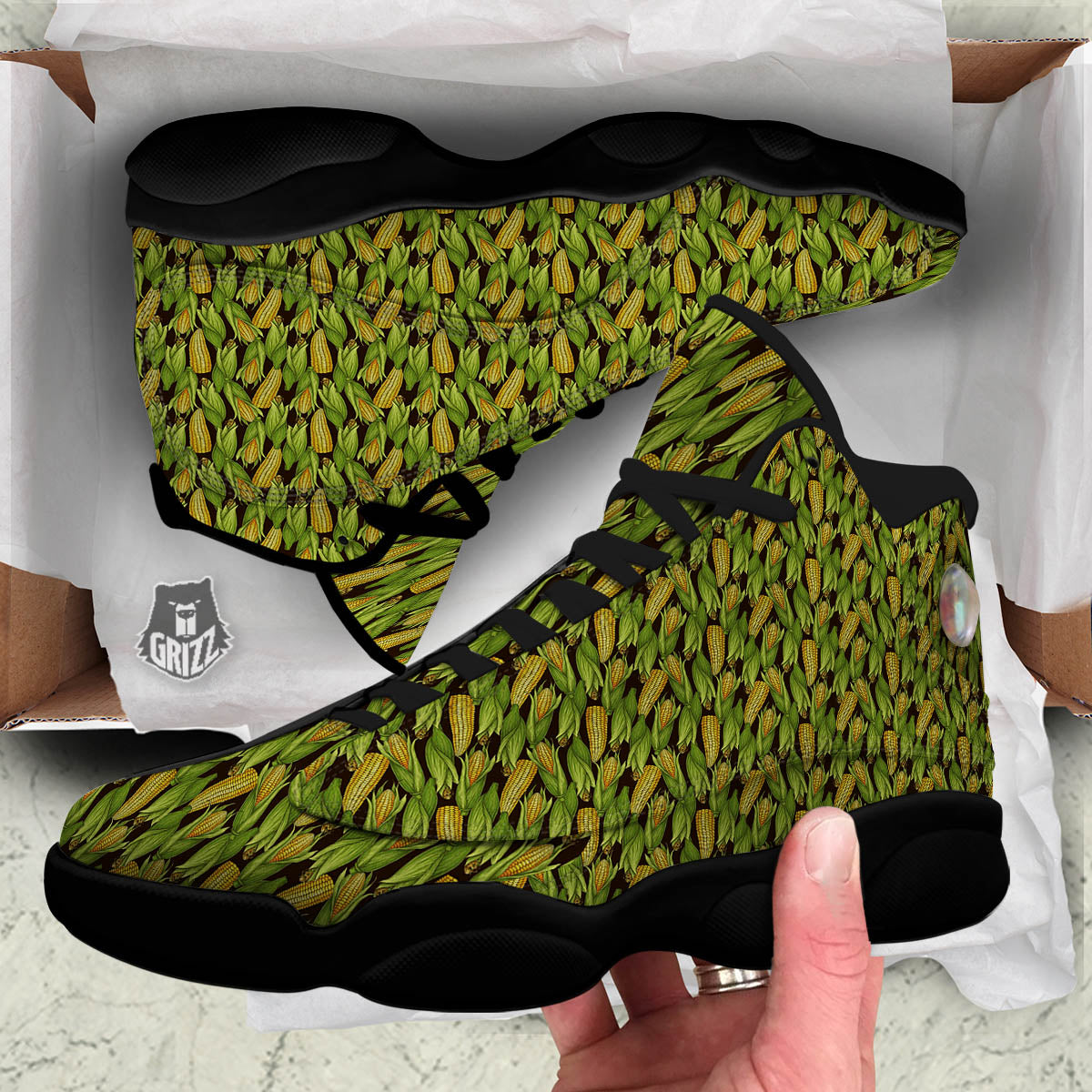 Corn Pattern Print Black Basketball Shoes-grizzshop