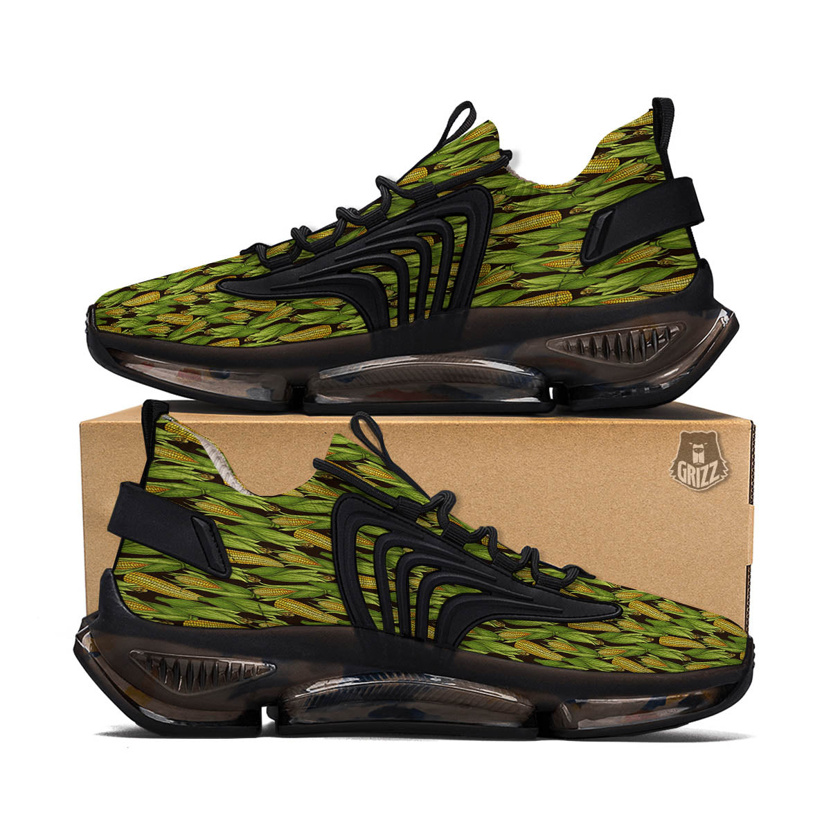 Corn Pattern Print Black Gym Shoes-grizzshop