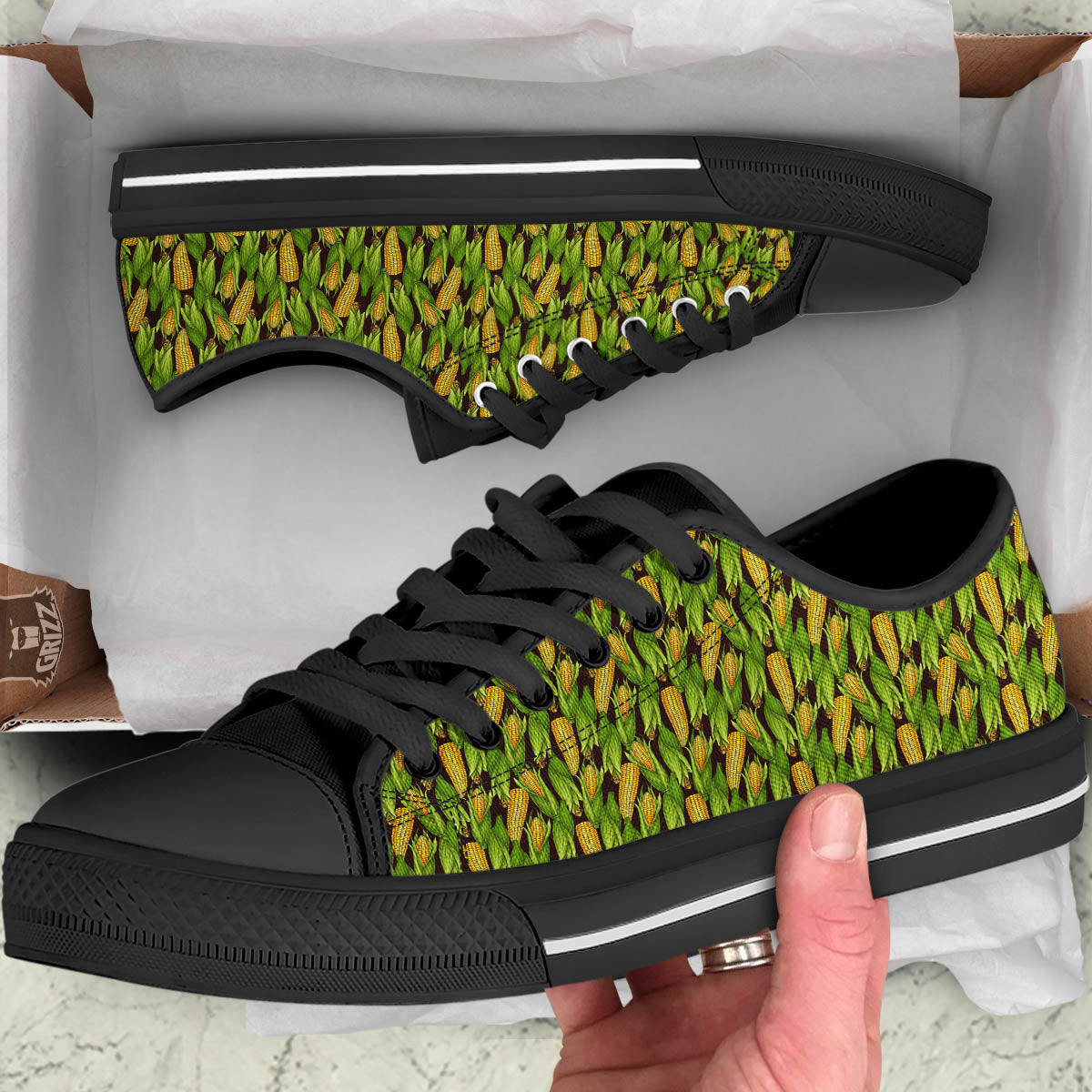 Corn Pattern Print Black Low Top Shoes-grizzshop