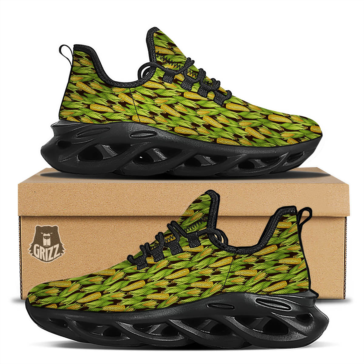 Corn Pattern Print Black Running Shoes-grizzshop