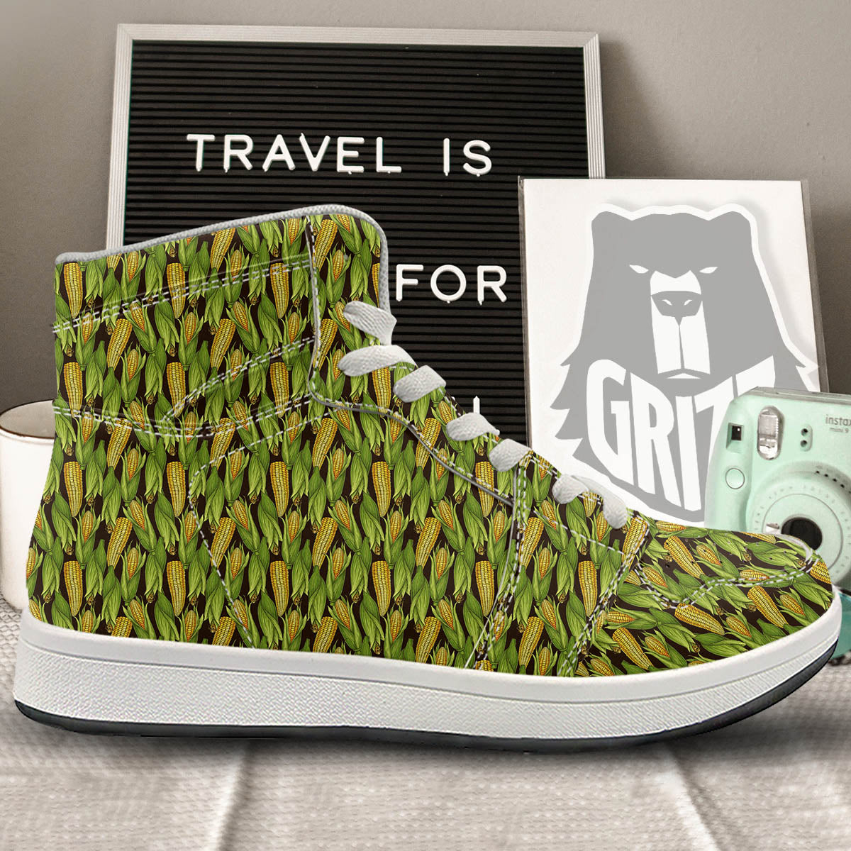 Corn Pattern Print High Top Sneakers-grizzshop