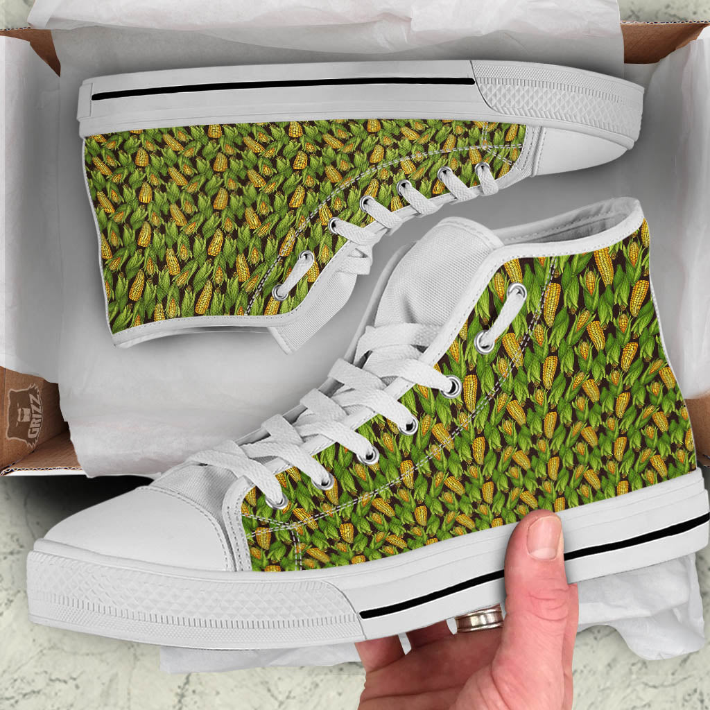 Corn Pattern Print White High Top Shoes-grizzshop