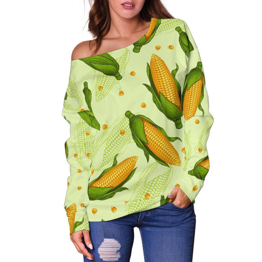 Corn Pattern Print Women Off Shoulder Sweatshirt-grizzshop