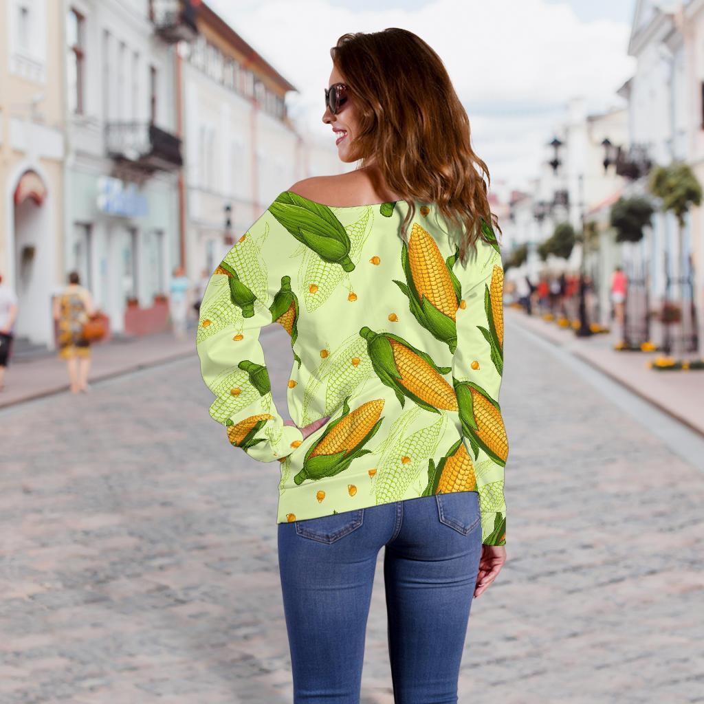 Corn Pattern Print Women Off Shoulder Sweatshirt-grizzshop