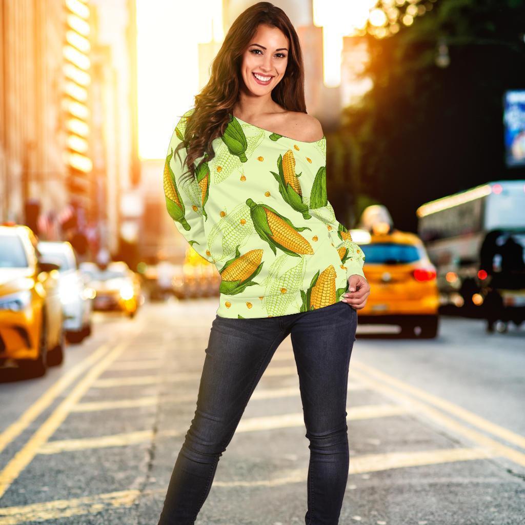 Corn Pattern Print Women Off Shoulder Sweatshirt-grizzshop