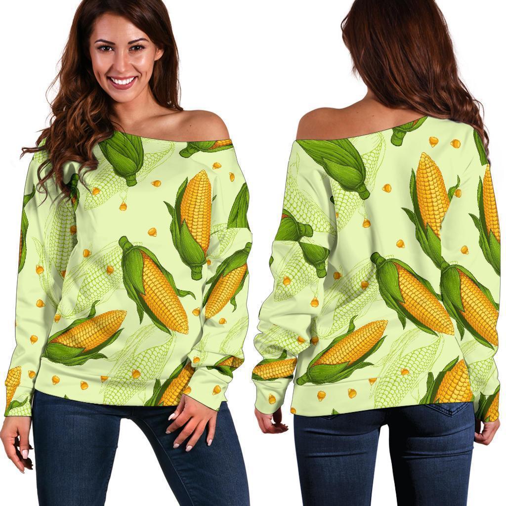 Corn Pattern Print Women Off Shoulder Sweatshirt-grizzshop