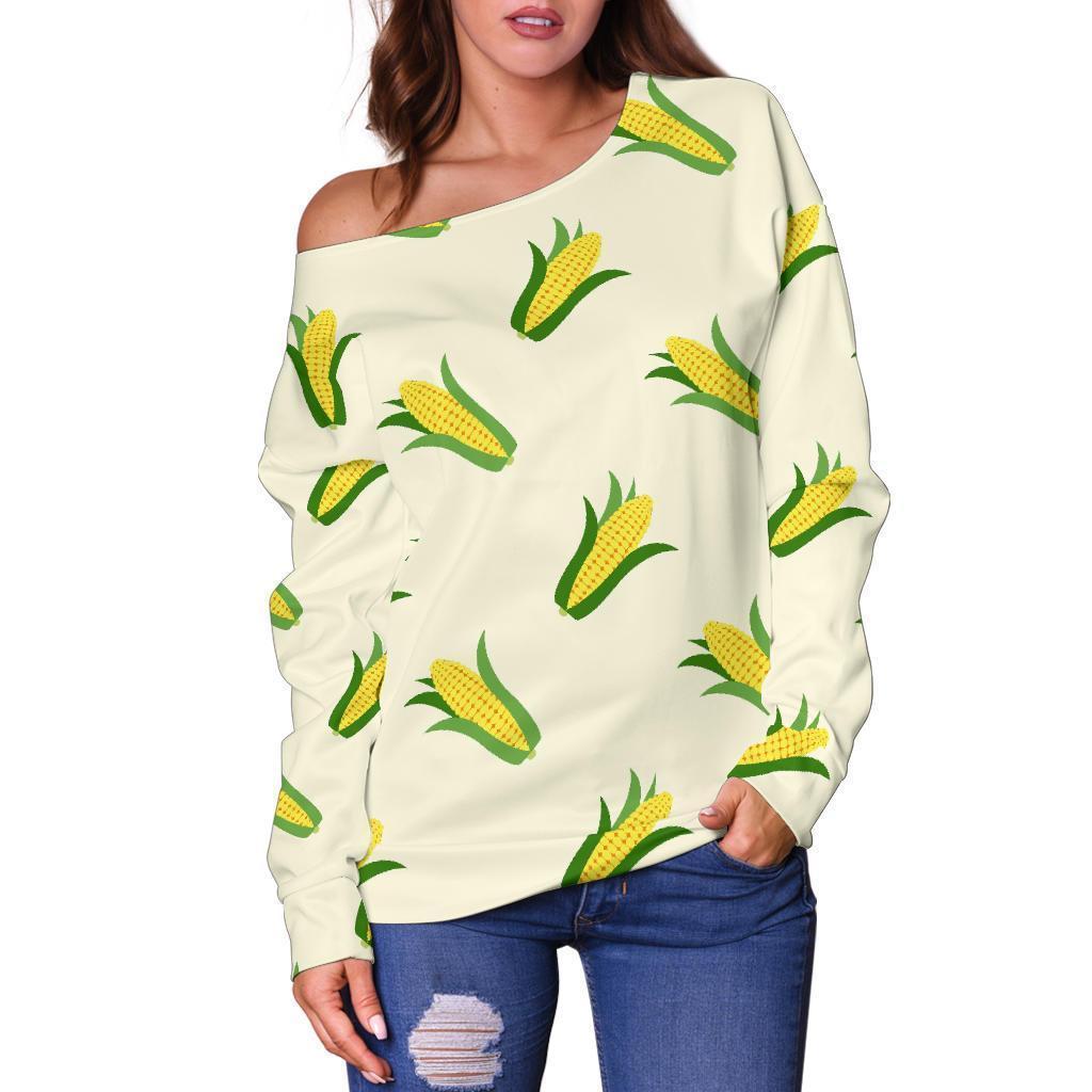 Corn Print Pattern Women Off Shoulder Sweatshirt-grizzshop