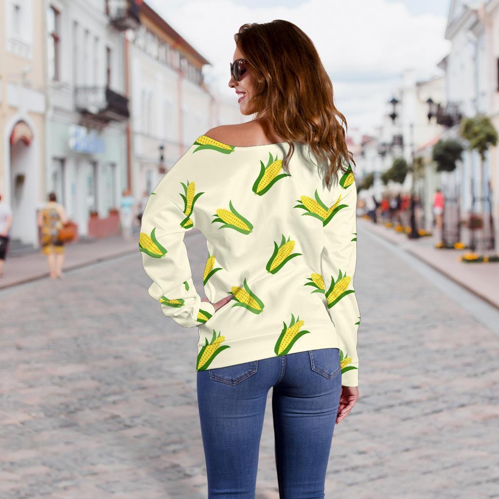 Corn Print Pattern Women Off Shoulder Sweatshirt-grizzshop
