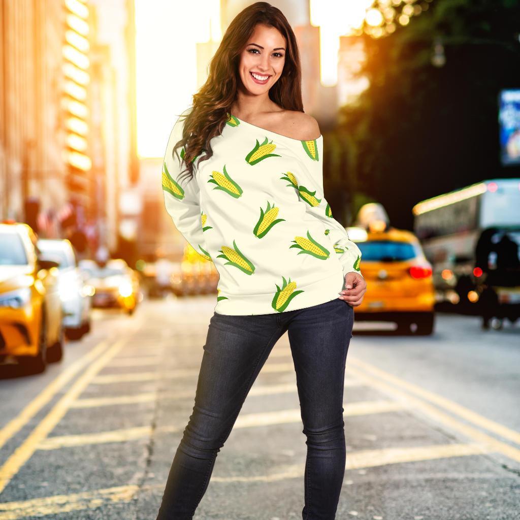 Corn Print Pattern Women Off Shoulder Sweatshirt-grizzshop