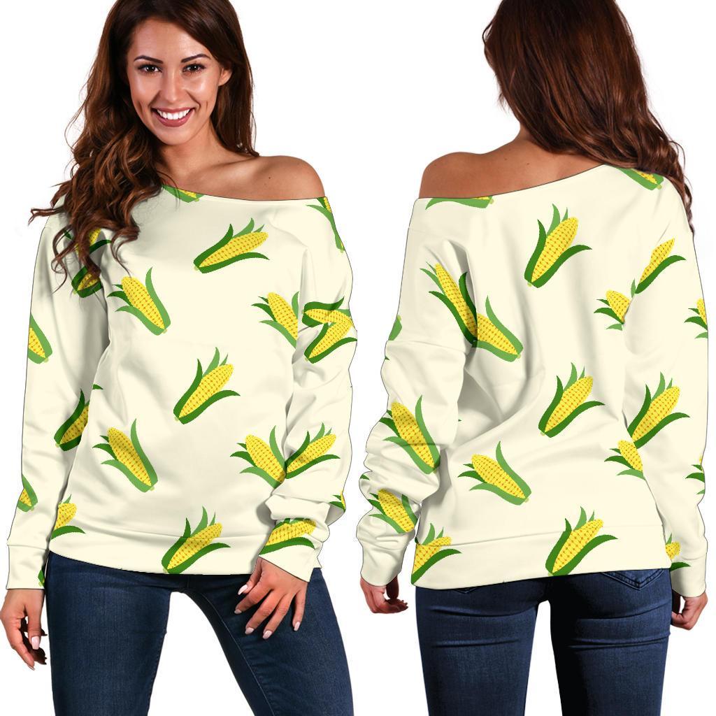 Corn Print Pattern Women Off Shoulder Sweatshirt-grizzshop