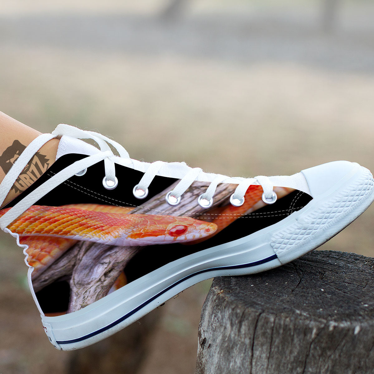 Corn Snake Amel Motley Print White High Top Shoes-grizzshop