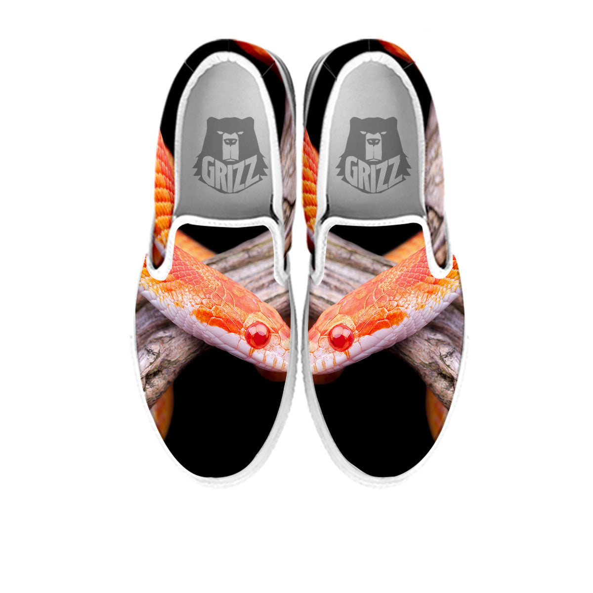 Corn Snake Amel Motley Print White Slip On Shoes-grizzshop