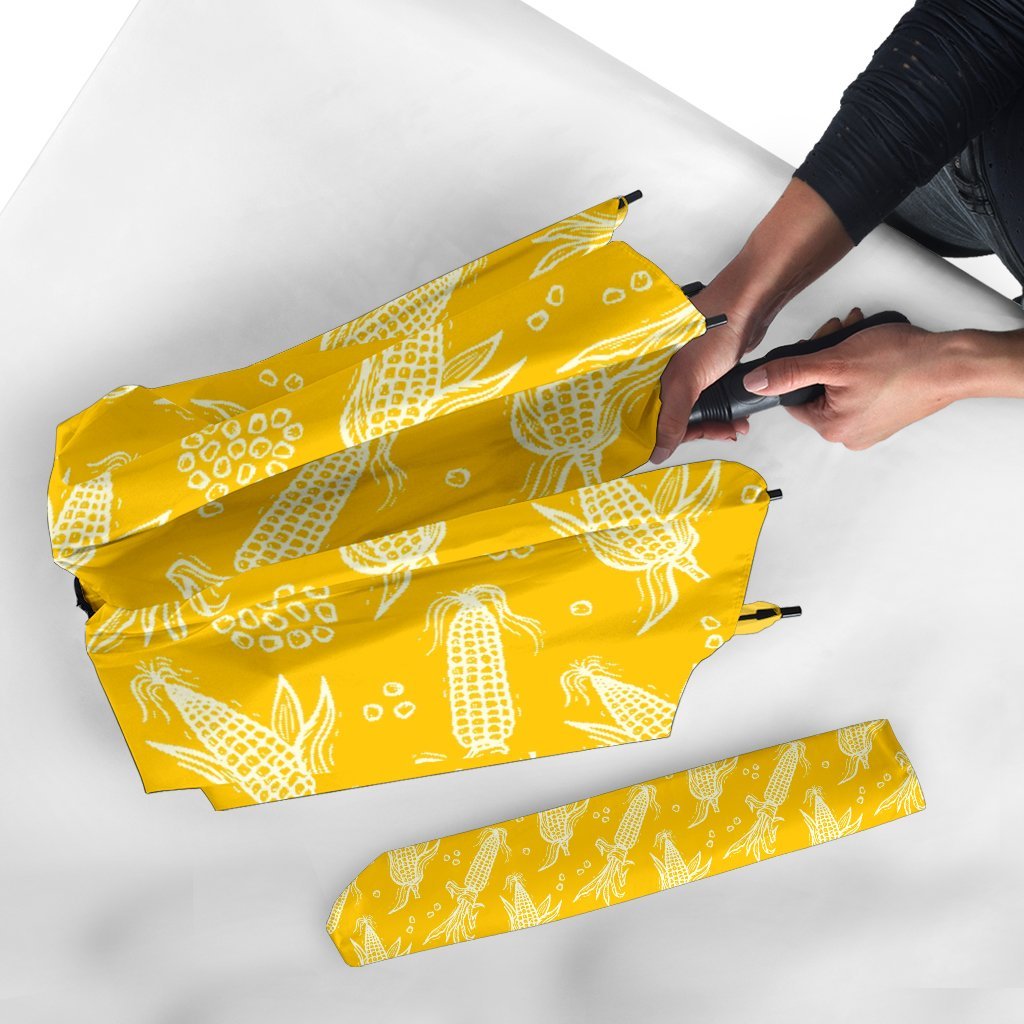 Corn Yellow Pattern Print Automatic Foldable Umbrella-grizzshop