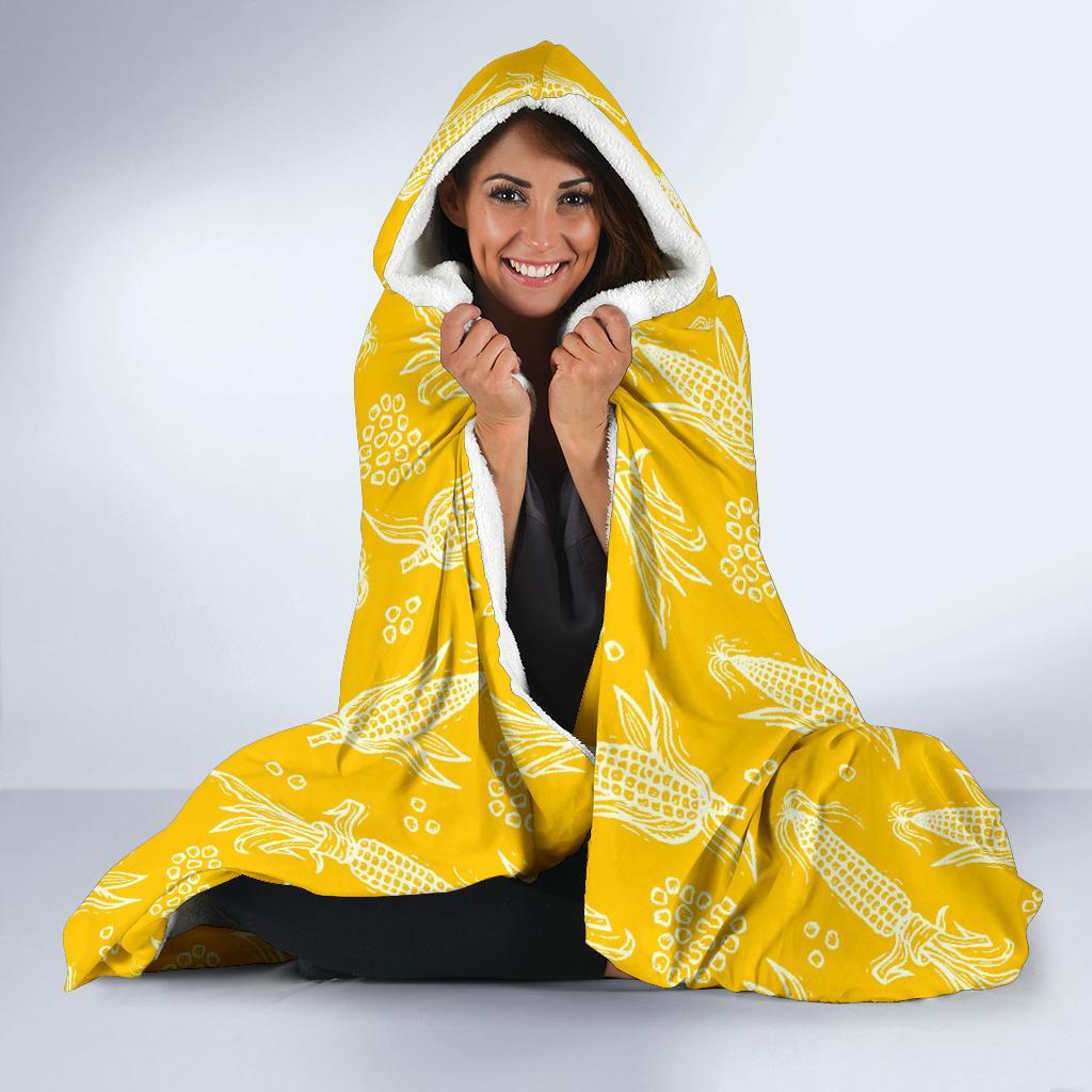 Corn Yellow Pattern Print Hooded Blanket-grizzshop