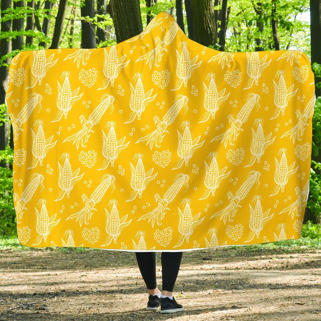 Corn Yellow Pattern Print Hooded Blanket-grizzshop