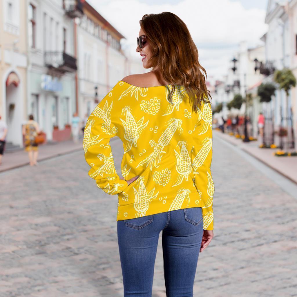 Corn Yellow Pattern Print Women Off Shoulder Sweatshirt-grizzshop
