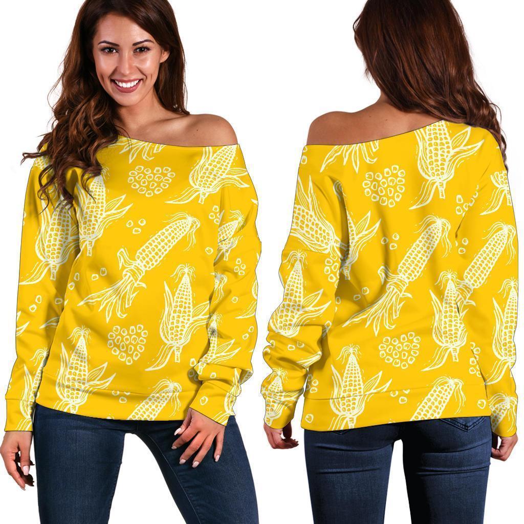 Corn Yellow Pattern Print Women Off Shoulder Sweatshirt-grizzshop