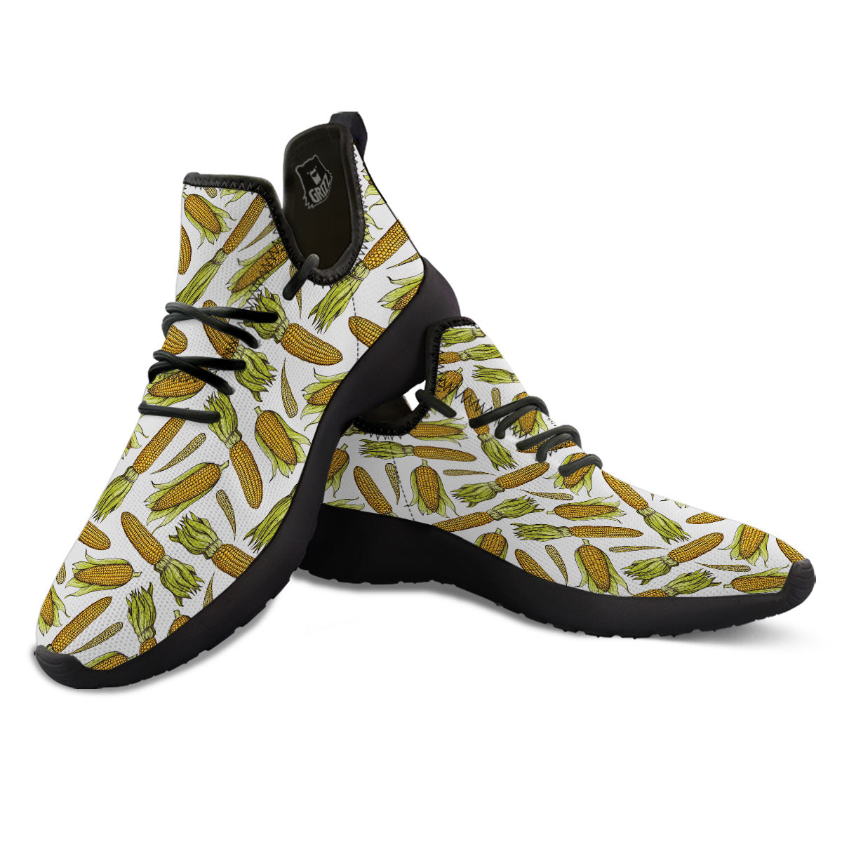 Corncob Hand-Drawn Print Pattern Black Athletic Shoes-grizzshop