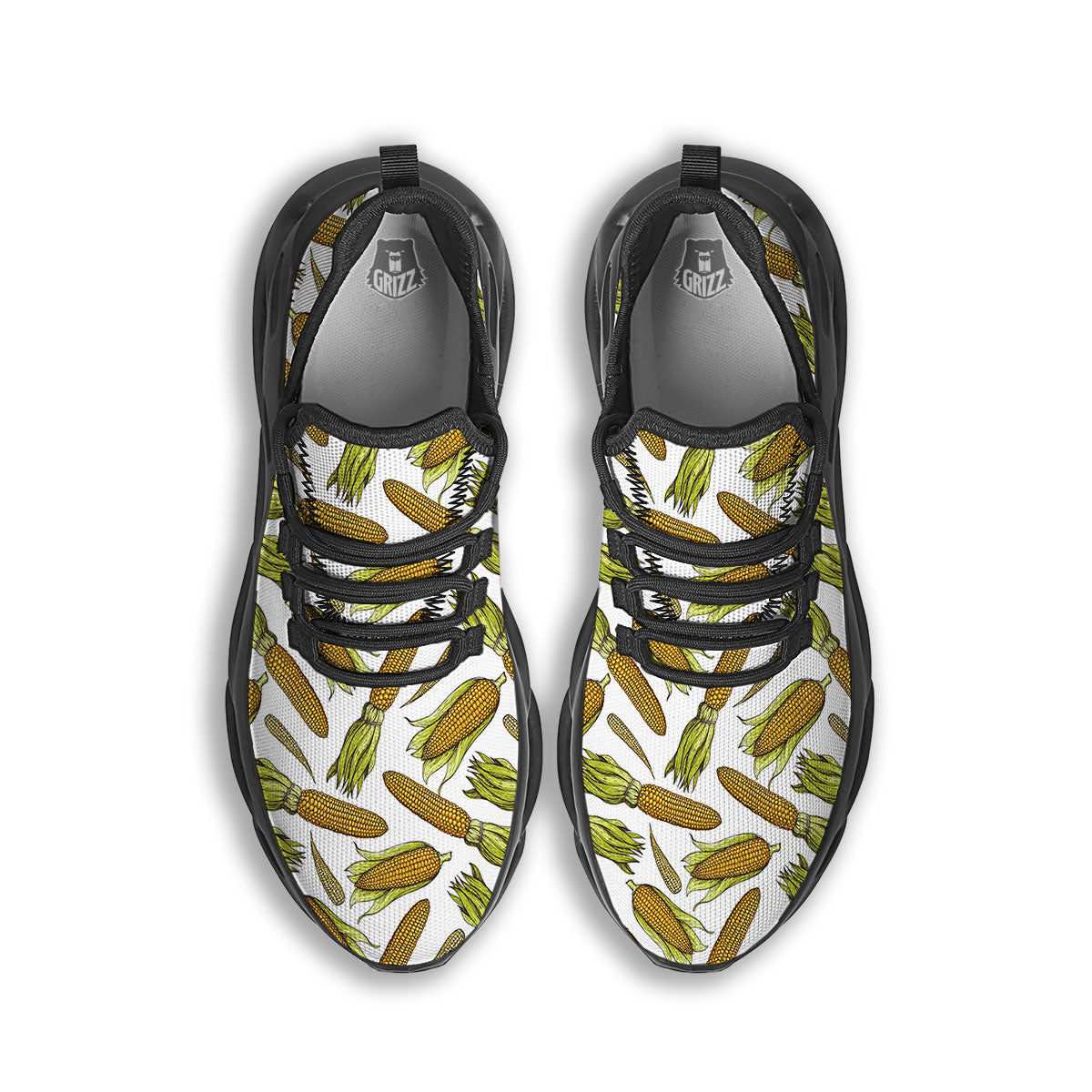 Corncob Hand-Drawn Print Pattern Black Running Shoes-grizzshop
