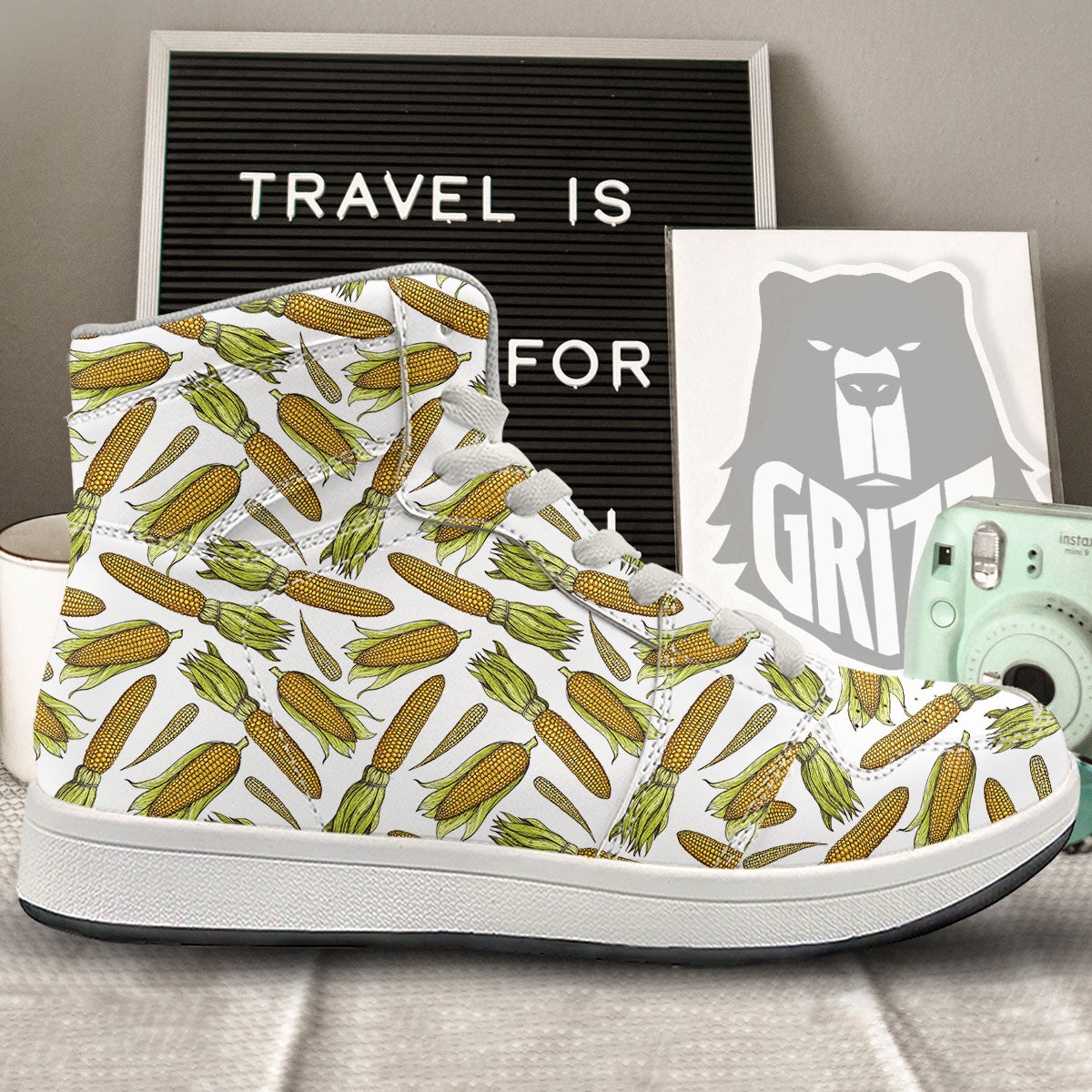 Corncob Hand-Drawn Print Pattern High Top Sneakers-grizzshop