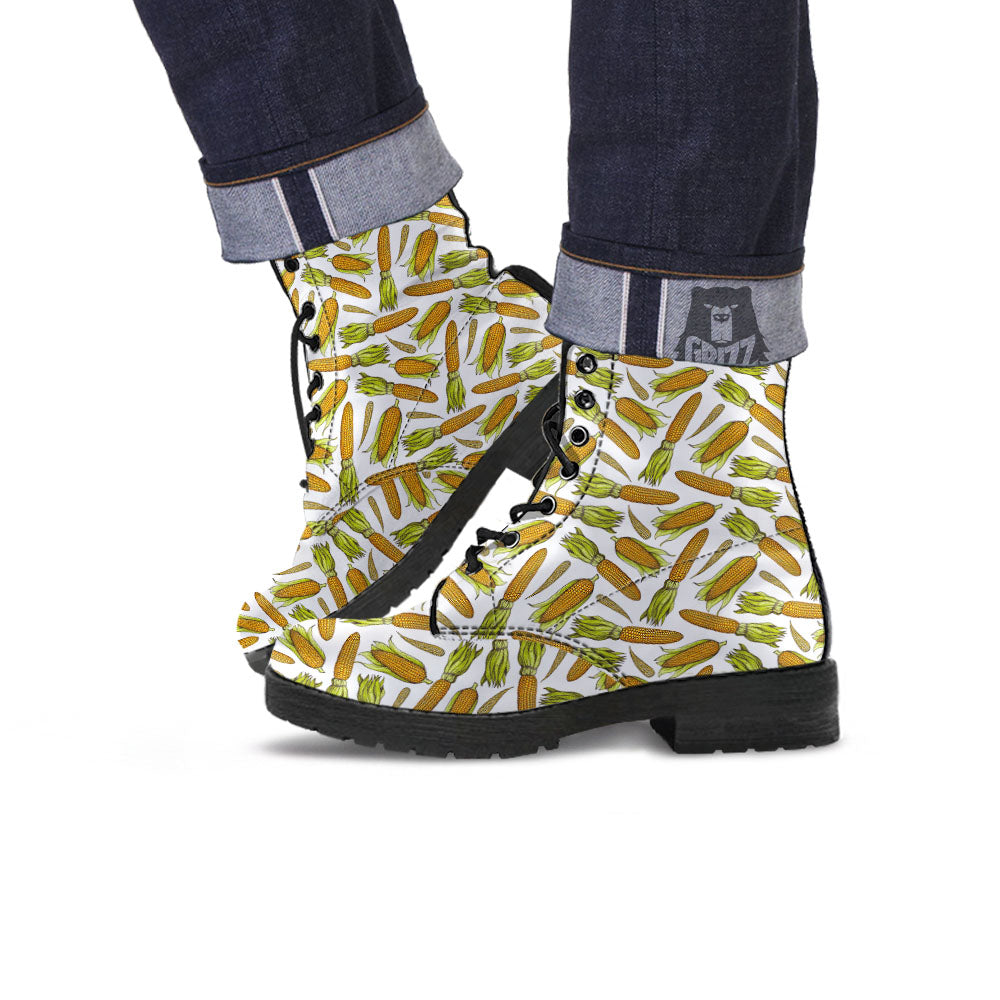 Corncob Hand-Drawn Print Pattern Leather Boots-grizzshop