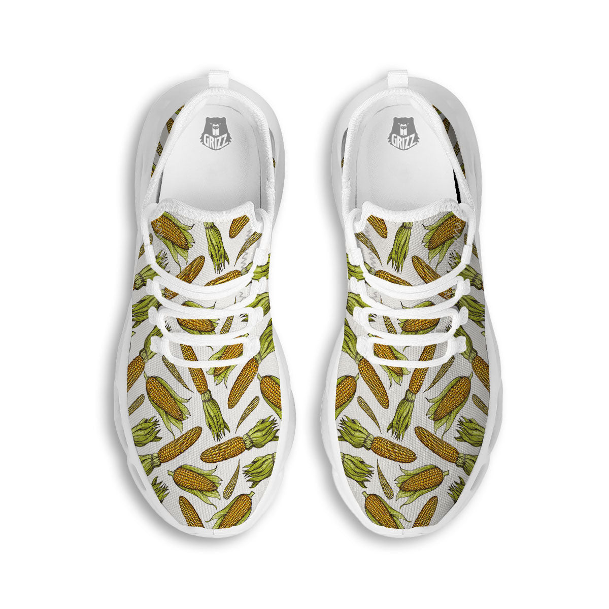 Corncob Hand-Drawn Print Pattern White Running Shoes-grizzshop