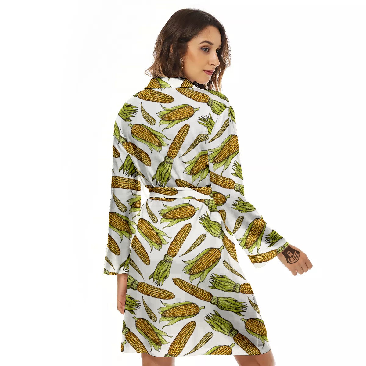 Corncob Hand-Drawn Print Pattern Women's Robe-grizzshop
