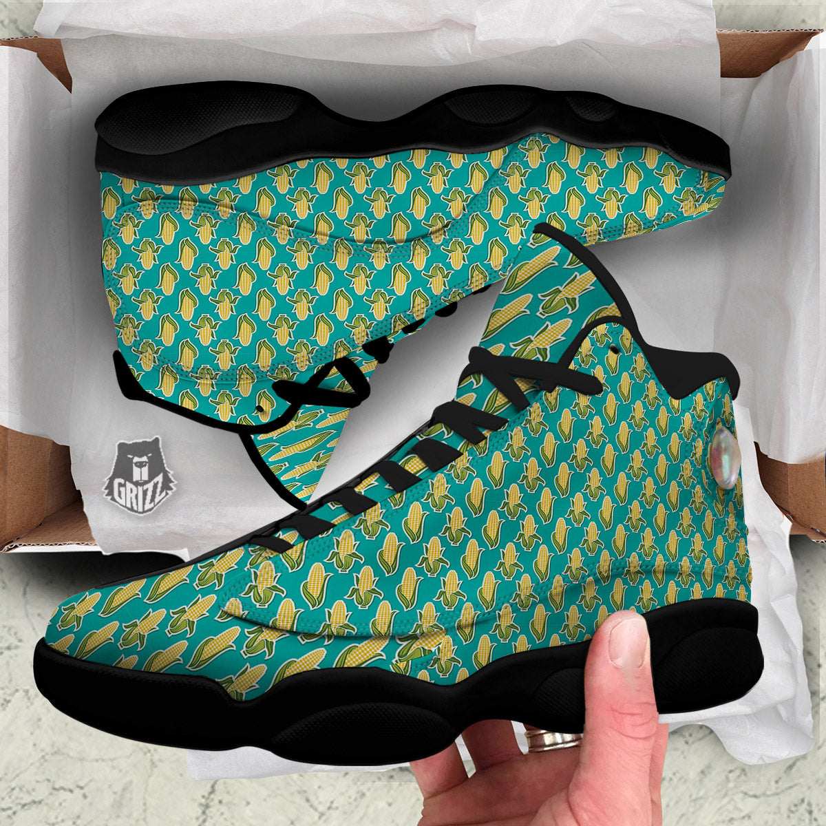 Corncob Print Pattern Black Basketball Shoes-grizzshop