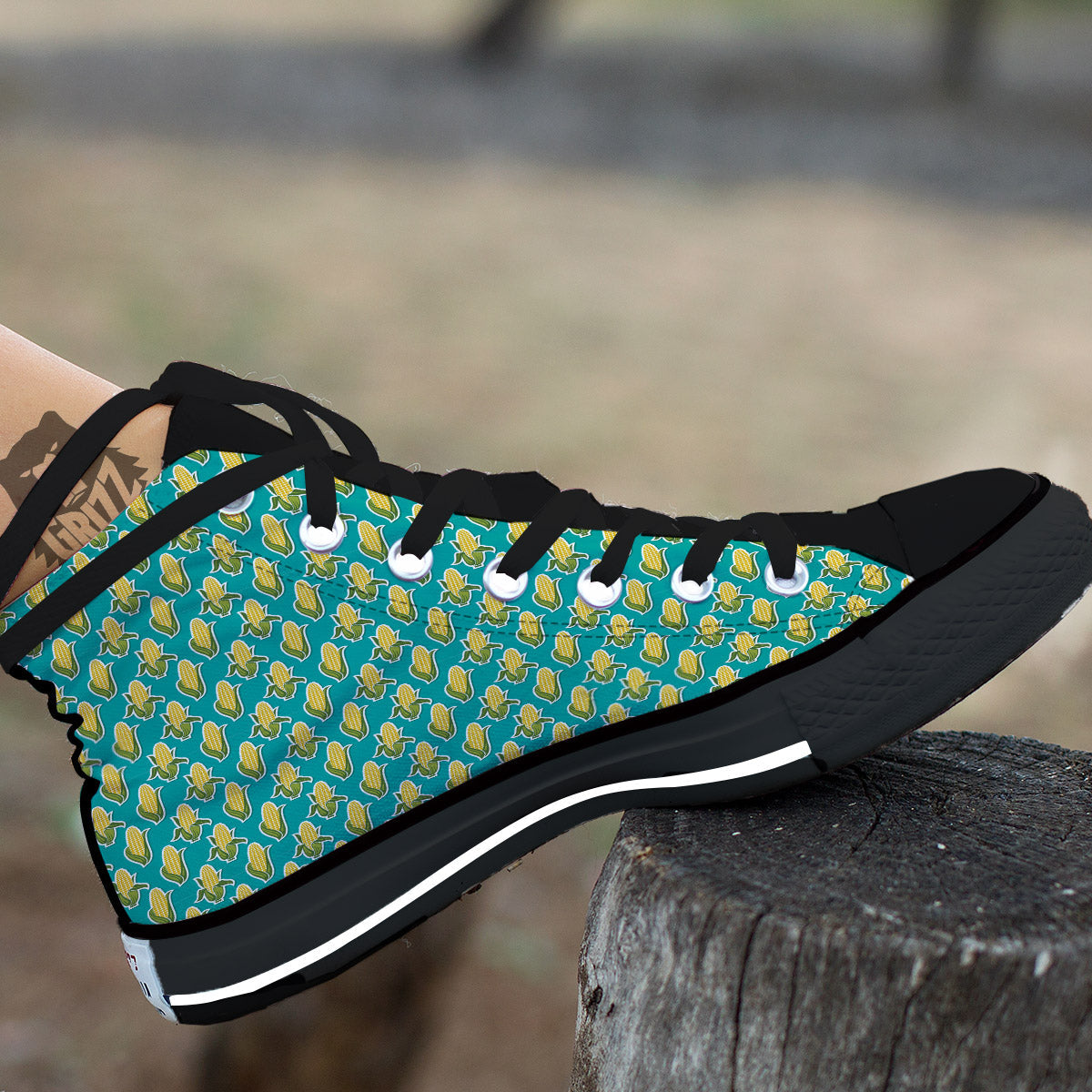 Corncob Print Pattern Black High Top Shoes-grizzshop