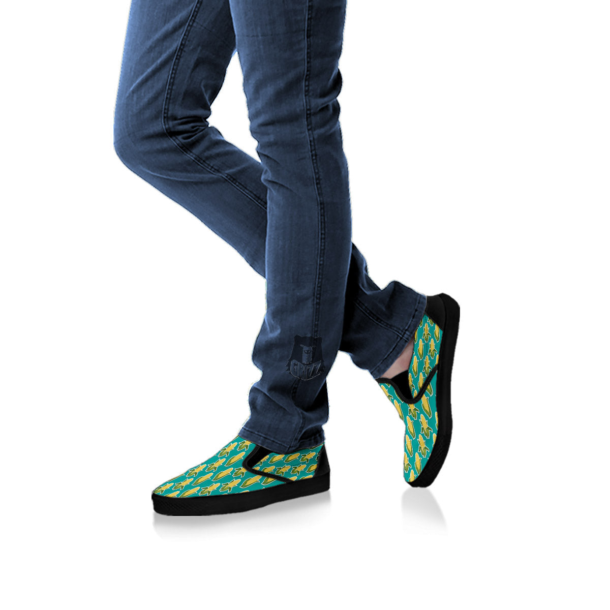 Corncob Print Pattern Black Slip On Shoes-grizzshop