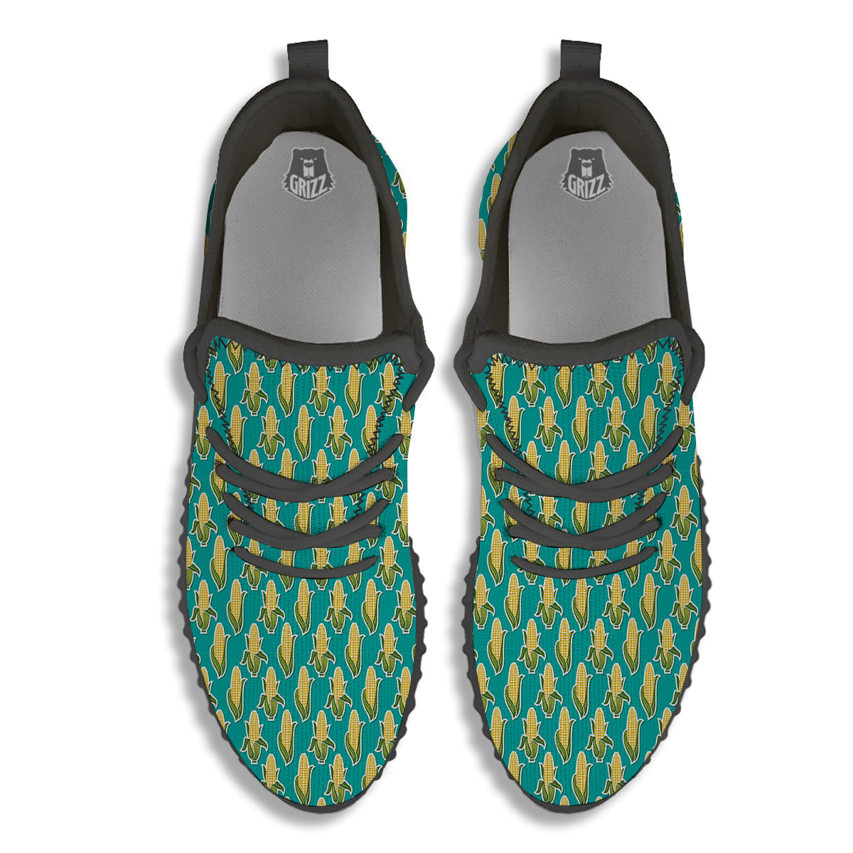 Corncob Print Pattern Black Walking Shoes-grizzshop
