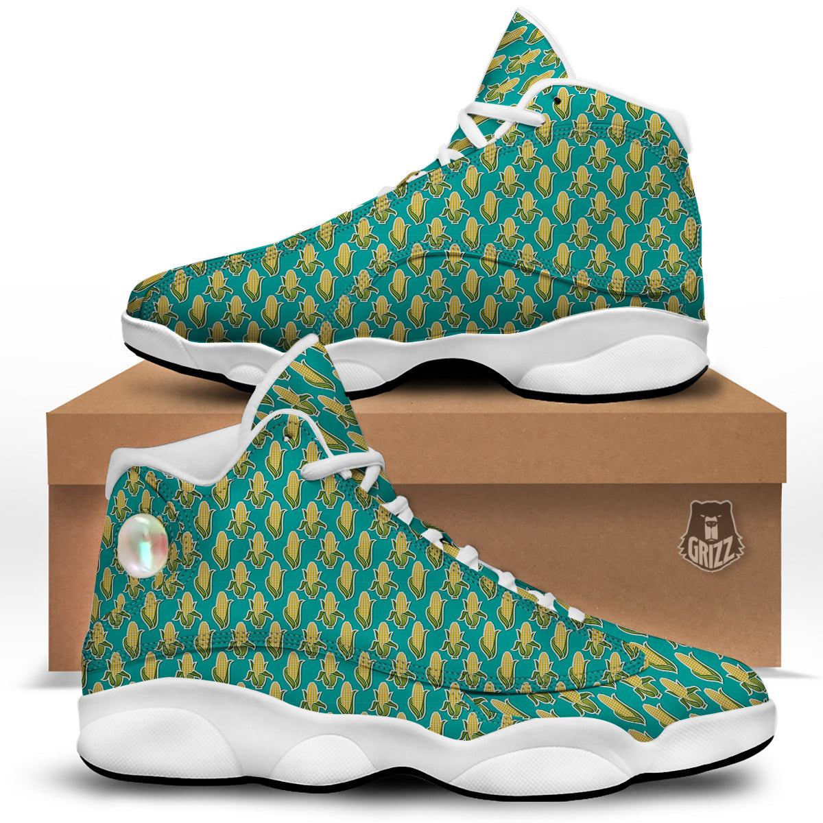 Corncob Print Pattern White Basketball Shoes-grizzshop
