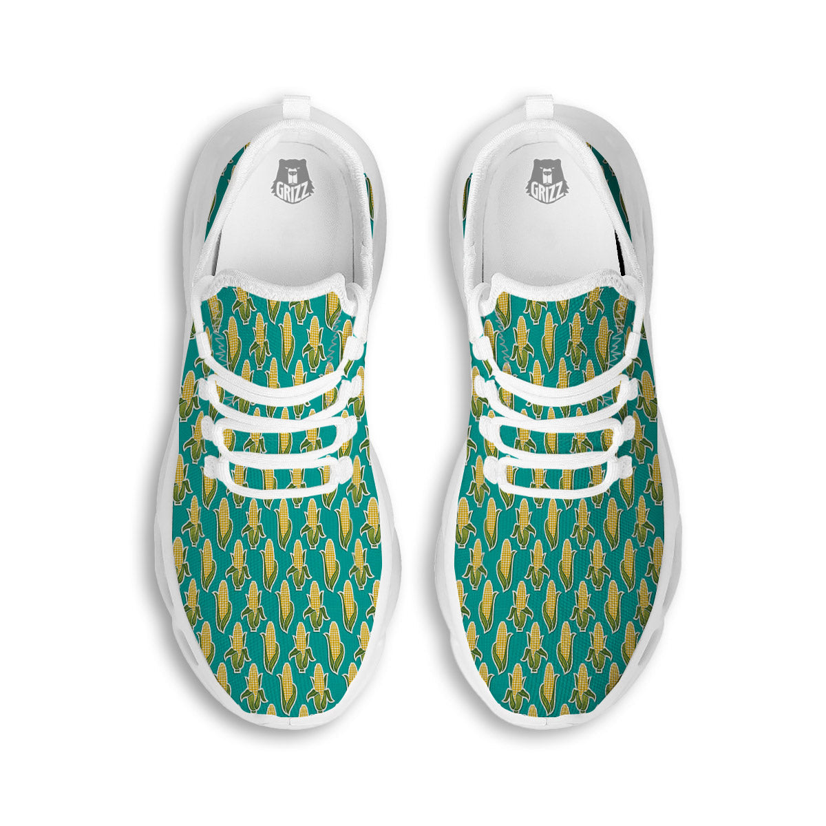 Corncob Print Pattern White Running Shoes-grizzshop