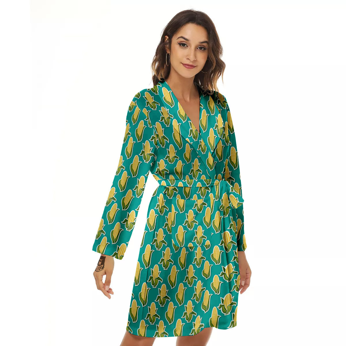 Corncob Print Pattern Women's Robe-grizzshop