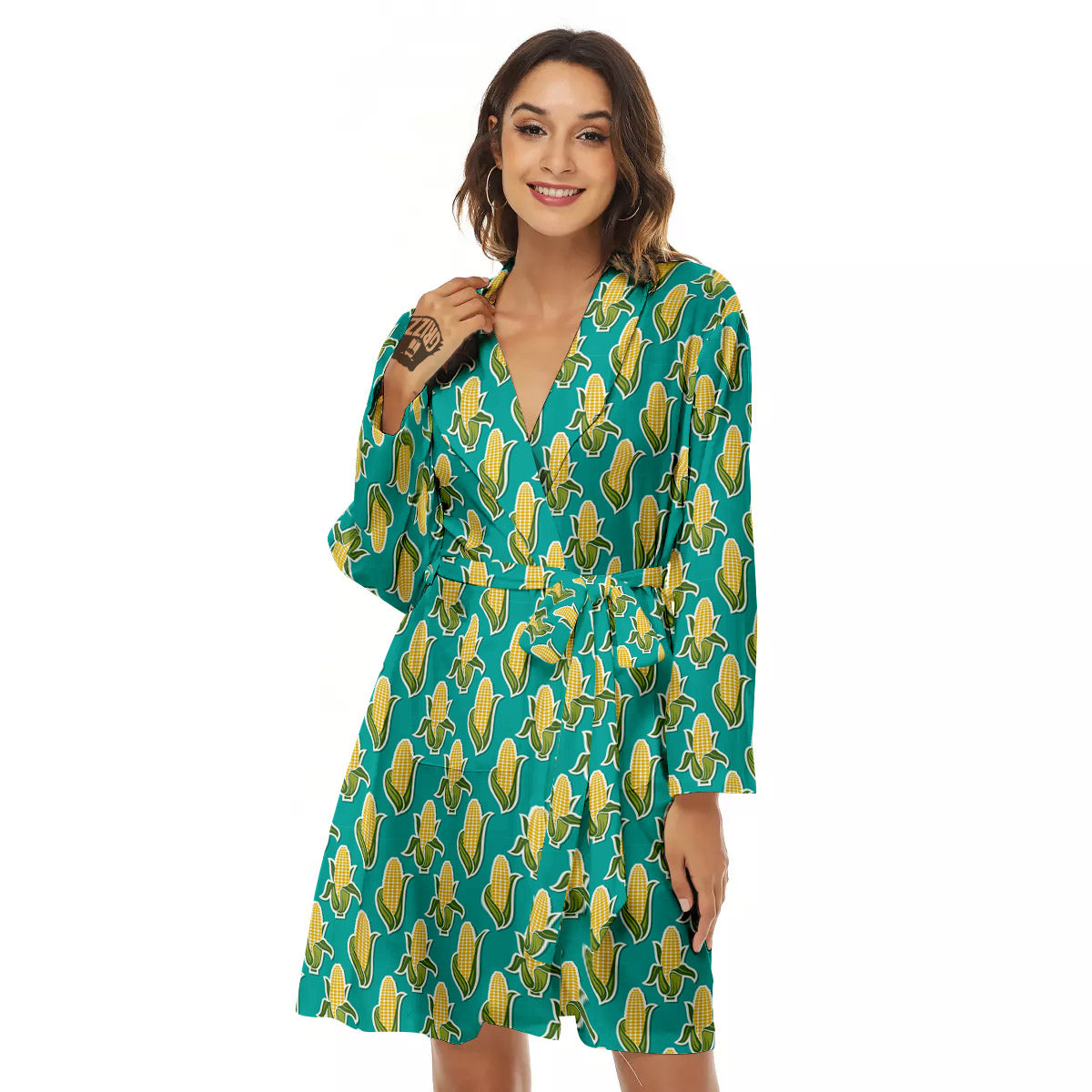 Corncob Print Pattern Women's Robe-grizzshop