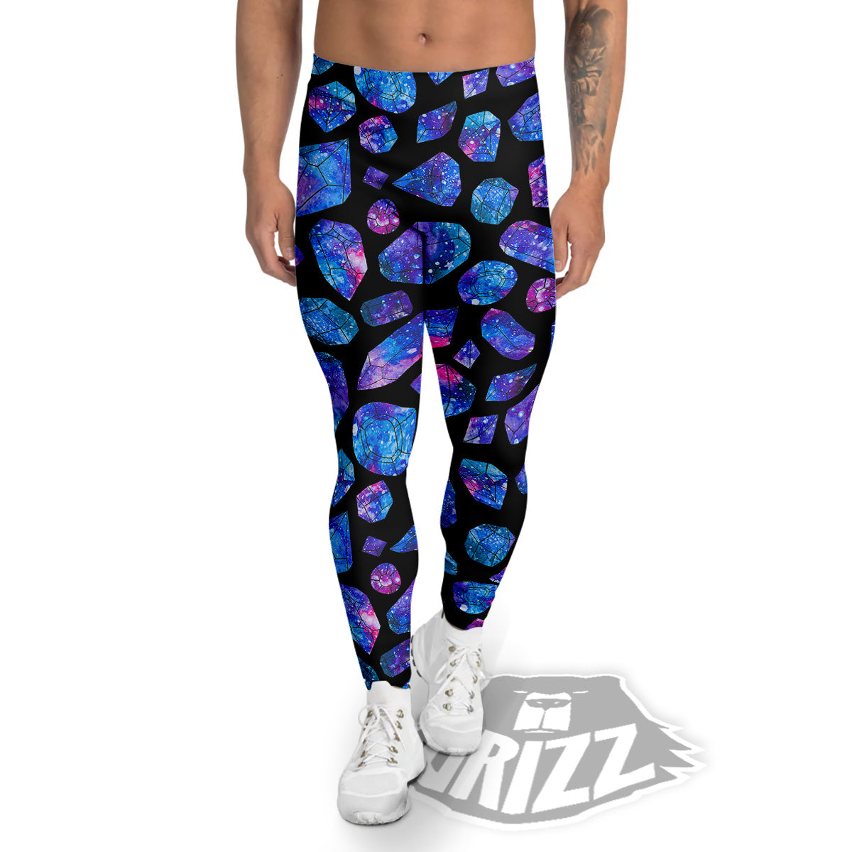 Cosmic Galaxy Space Blue Crystal Print Men's Leggings-grizzshop