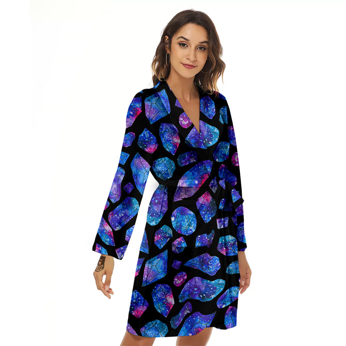 Cosmic Galaxy Space Blue Crystal Print Women's Robe-grizzshop