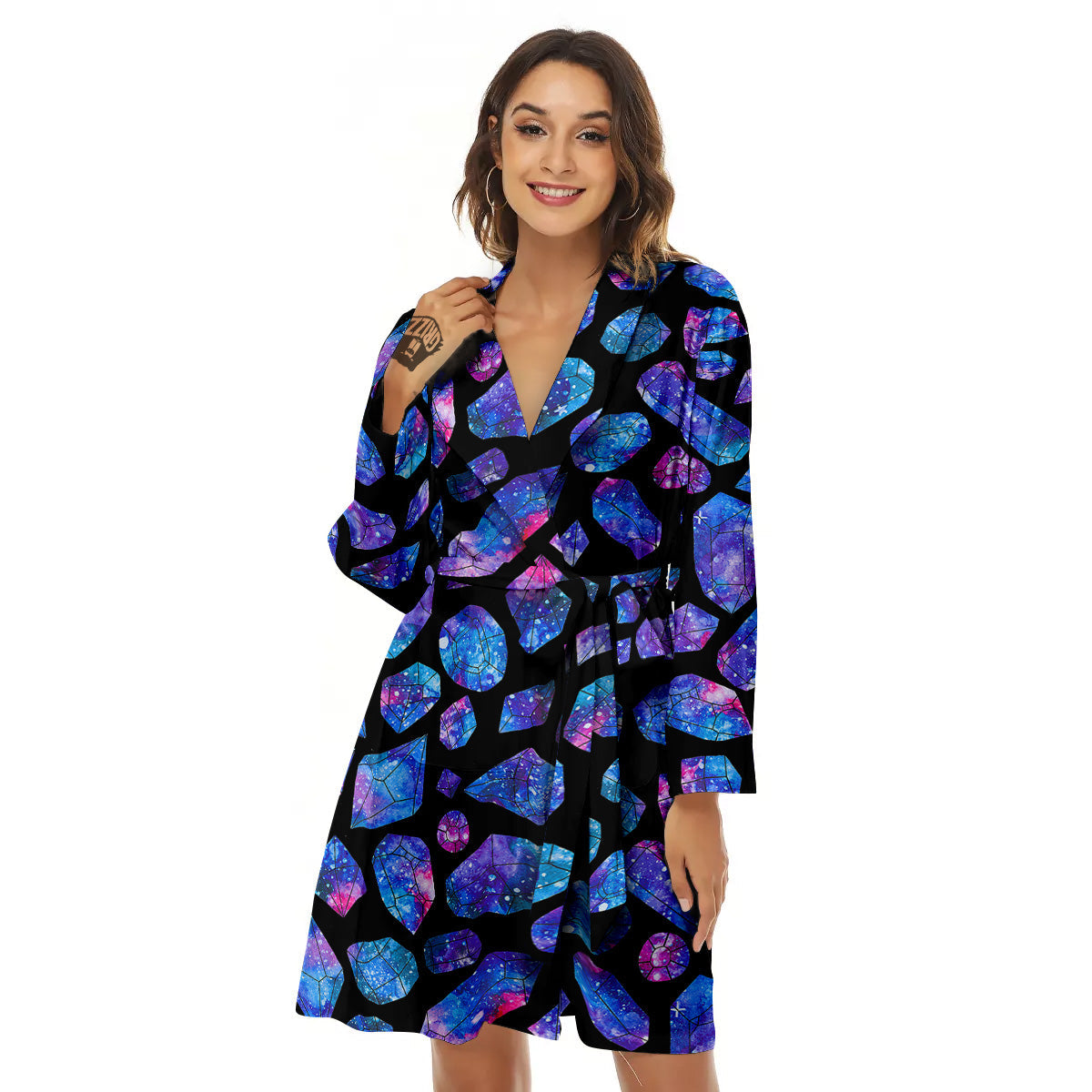 Cosmic Galaxy Space Blue Crystal Print Women's Robe-grizzshop