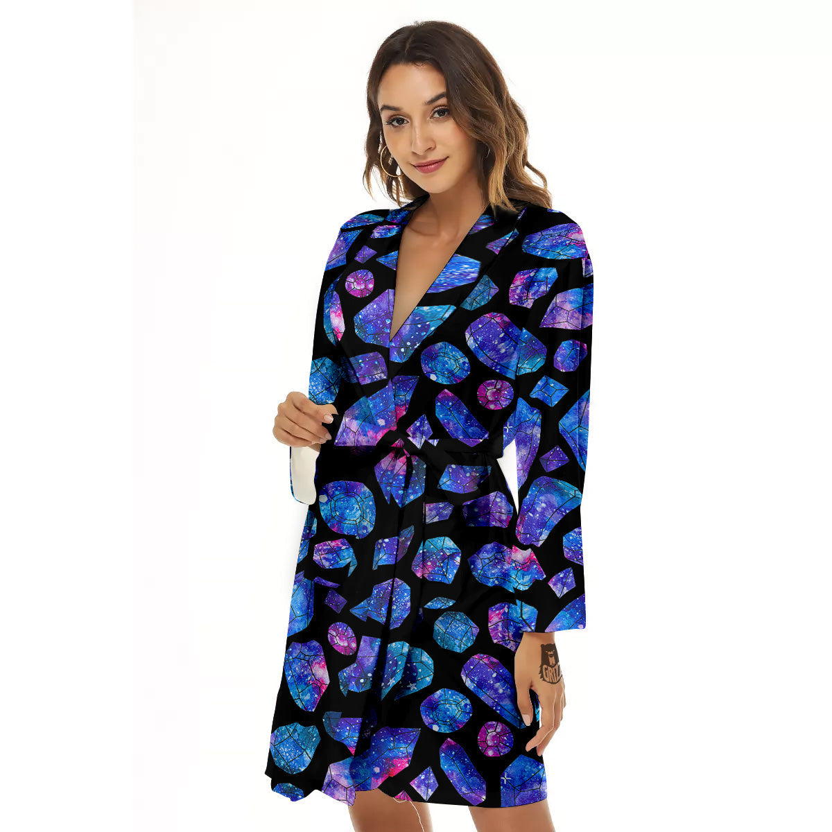 Cosmic Galaxy Space Blue Crystal Print Women's Robe-grizzshop