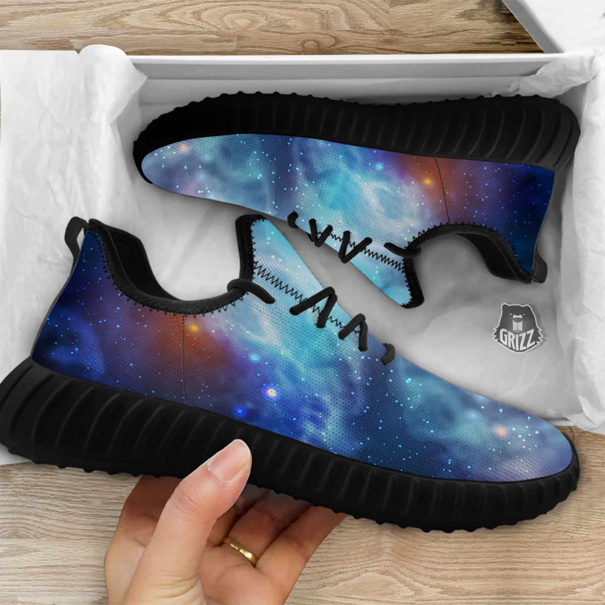 Cosmic Galaxy Space Blue Purple Print Black Walking Shoes-grizzshop