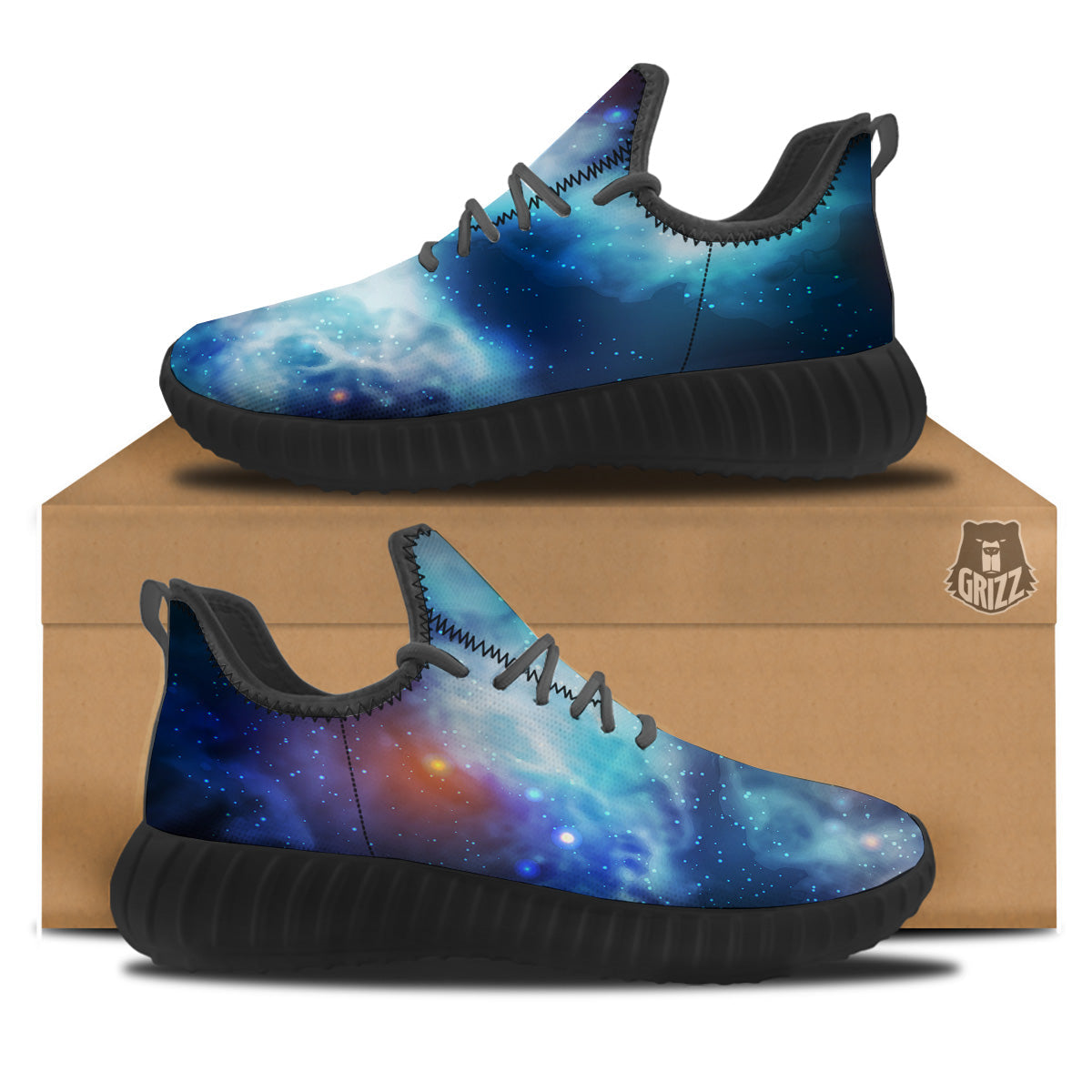 Cosmic Galaxy Space Blue Purple Print Black Walking Shoes-grizzshop